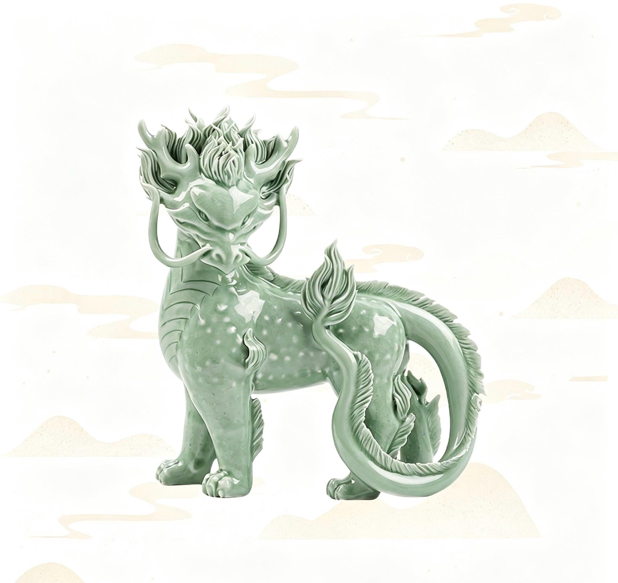 Handcrafted Ceramic Qilin Pixiu Tea Pet, Jingdezhen Mystical Beast Statue, Creative Wealth Feng Shui Ornament, Old Money Home Decor Gift