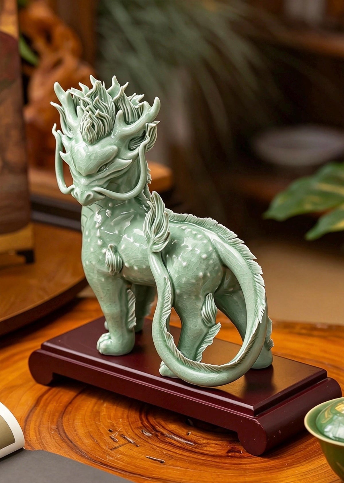 Handcrafted Ceramic Qilin Pixiu Tea Pet, Jingdezhen Mystical Beast Statue, Creative Wealth Feng Shui Ornament, Old Money Home Decor Gift