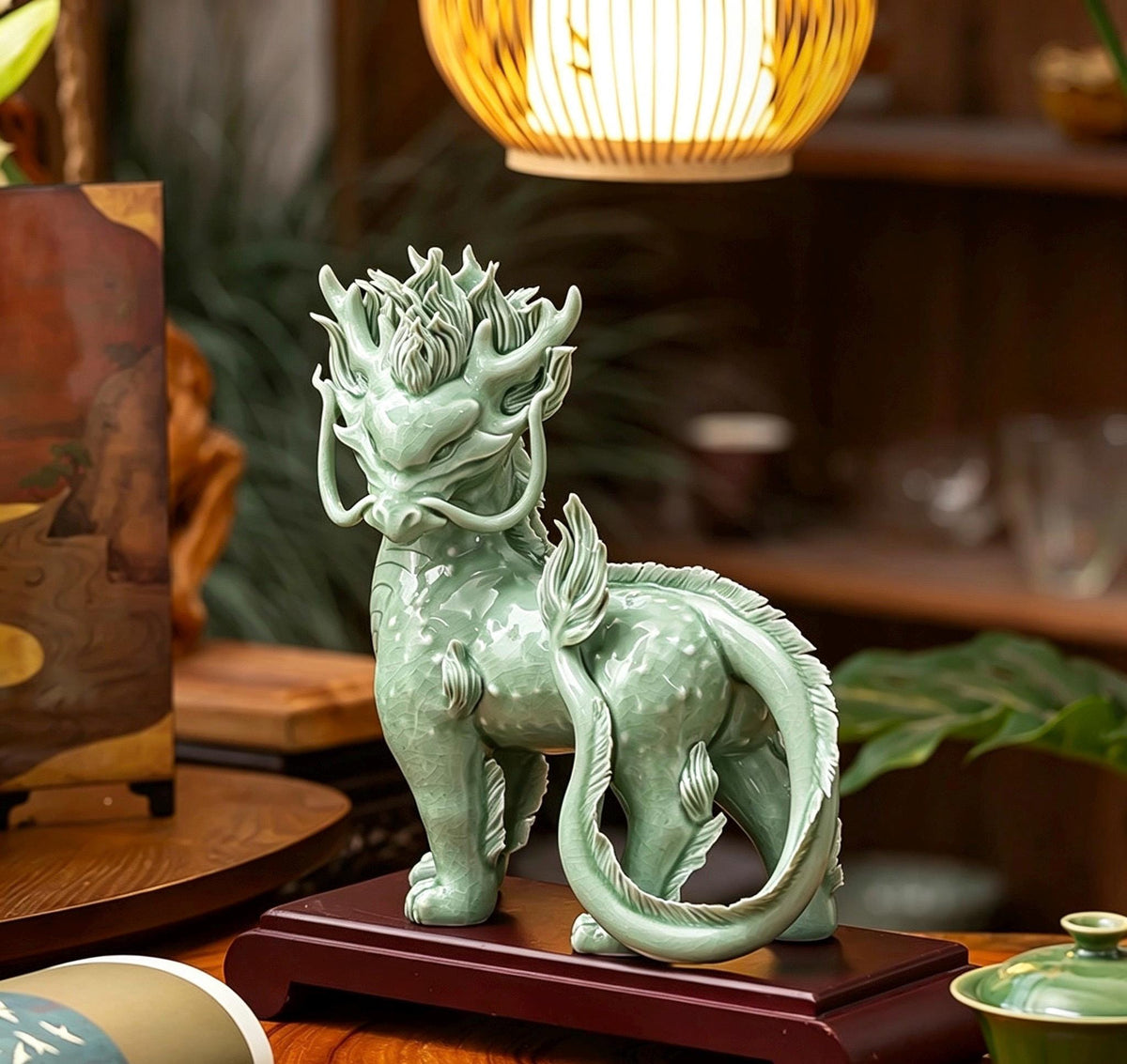 Handcrafted Ceramic Qilin Pixiu Tea Pet, Jingdezhen Mystical Beast Statue, Creative Wealth Feng Shui Ornament, Old Money Home Decor Gift