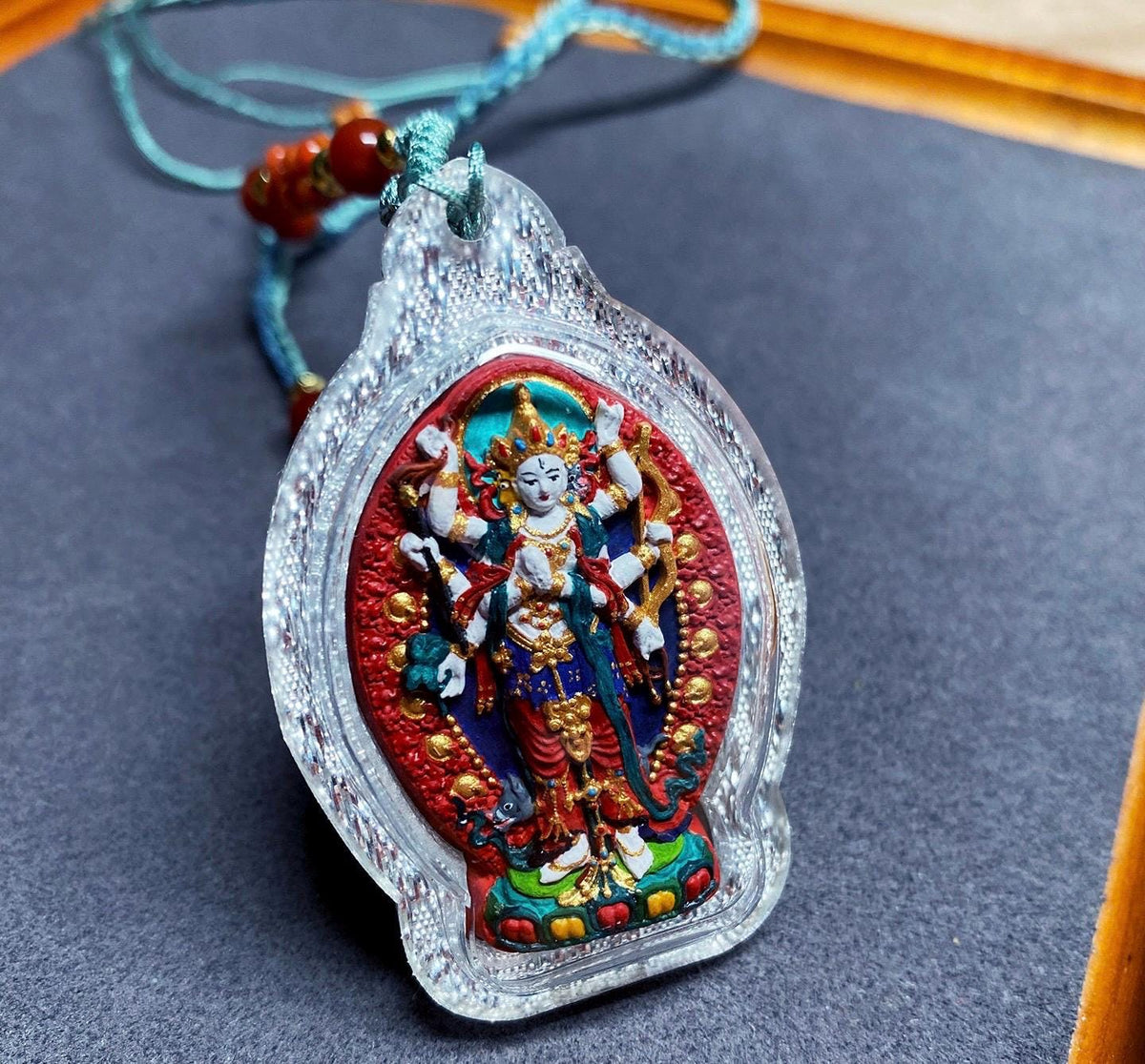 Handpainted Marici Thangka Pendant, Mineral Pigment Tibetan Gau Box Amulet, Sacred Buddhist Talisman, Unique Spiritual Gift for Him Her
