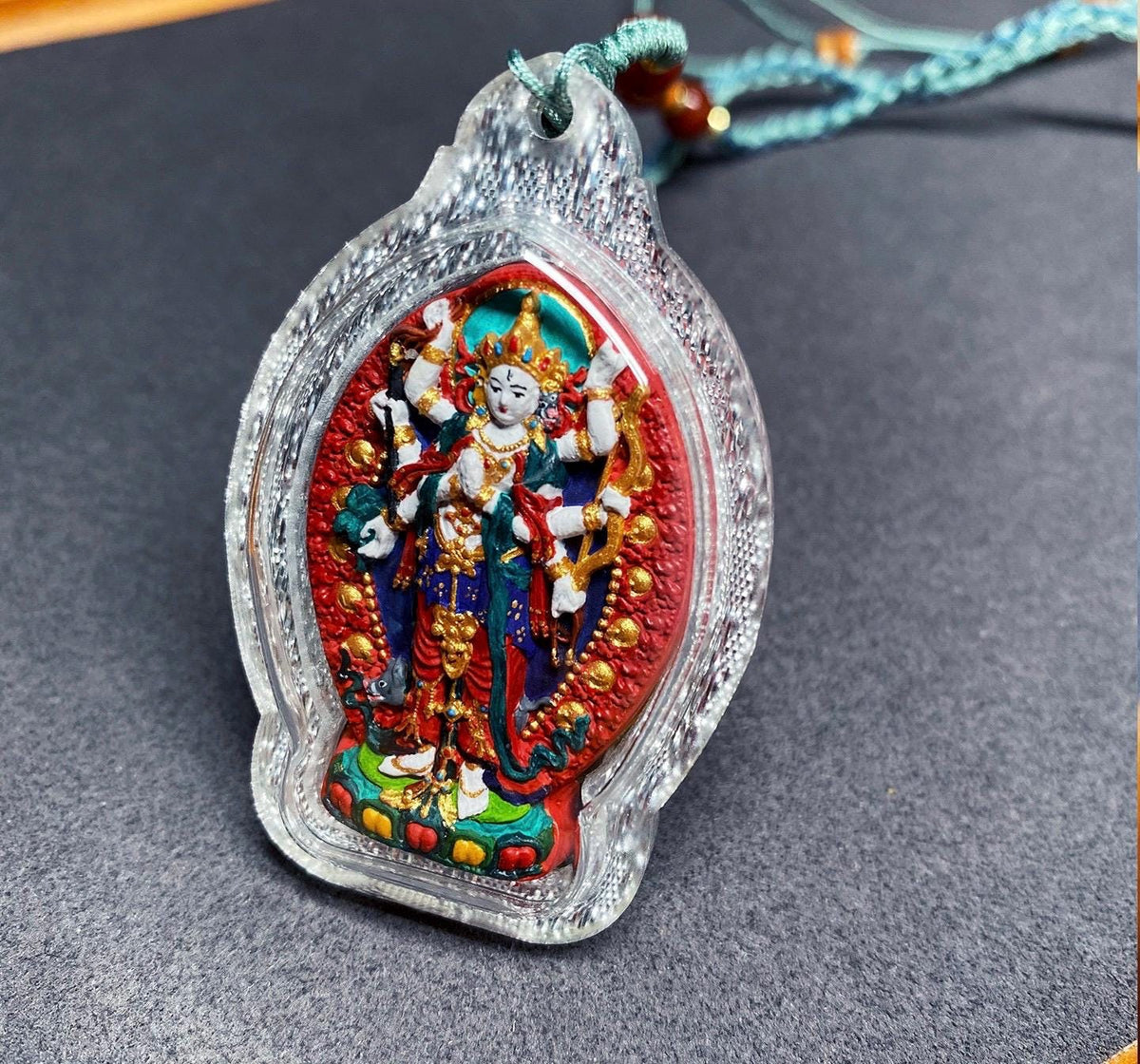 Handpainted Marici Thangka Pendant, Mineral Pigment Tibetan Gau Box Amulet, Sacred Buddhist Talisman, Unique Spiritual Gift for Him Her