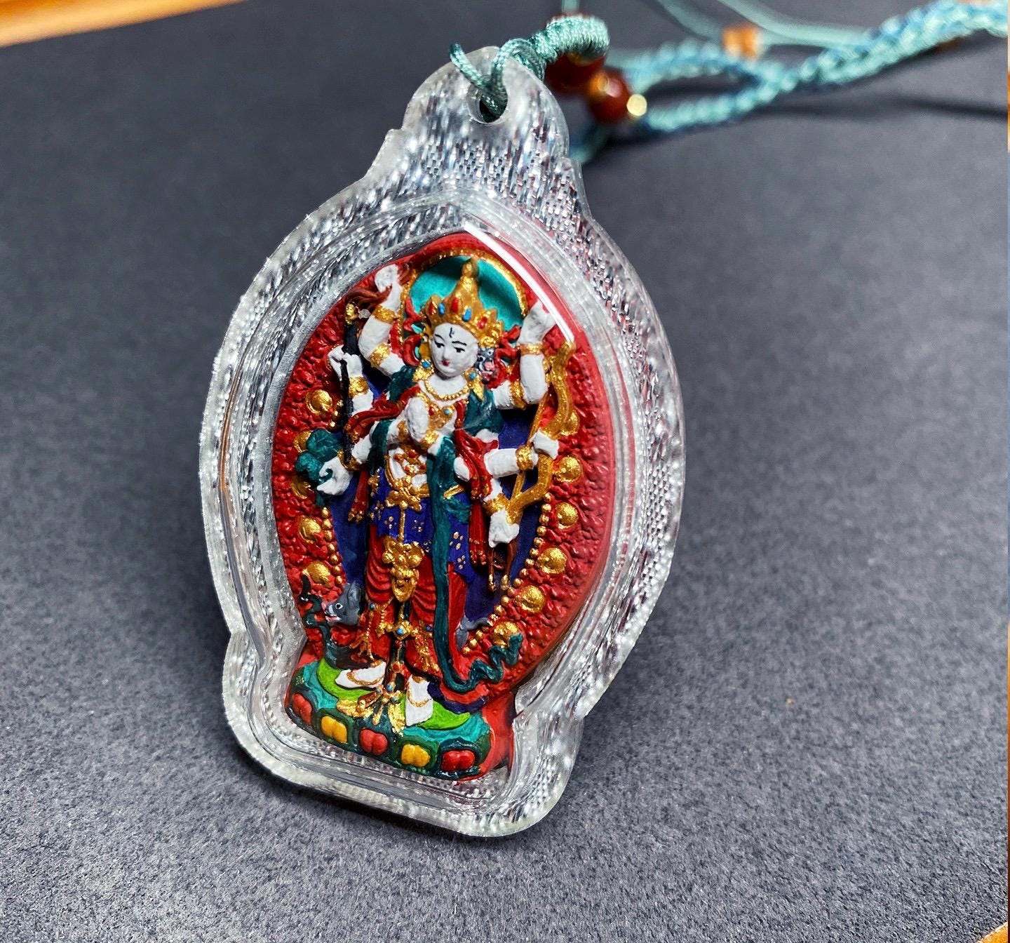 Handpainted Marici Thangka Pendant, Mineral Pigment Tibetan Gau Box Amulet, Sacred Buddhist Talisman, Unique Spiritual Gift for Him Her