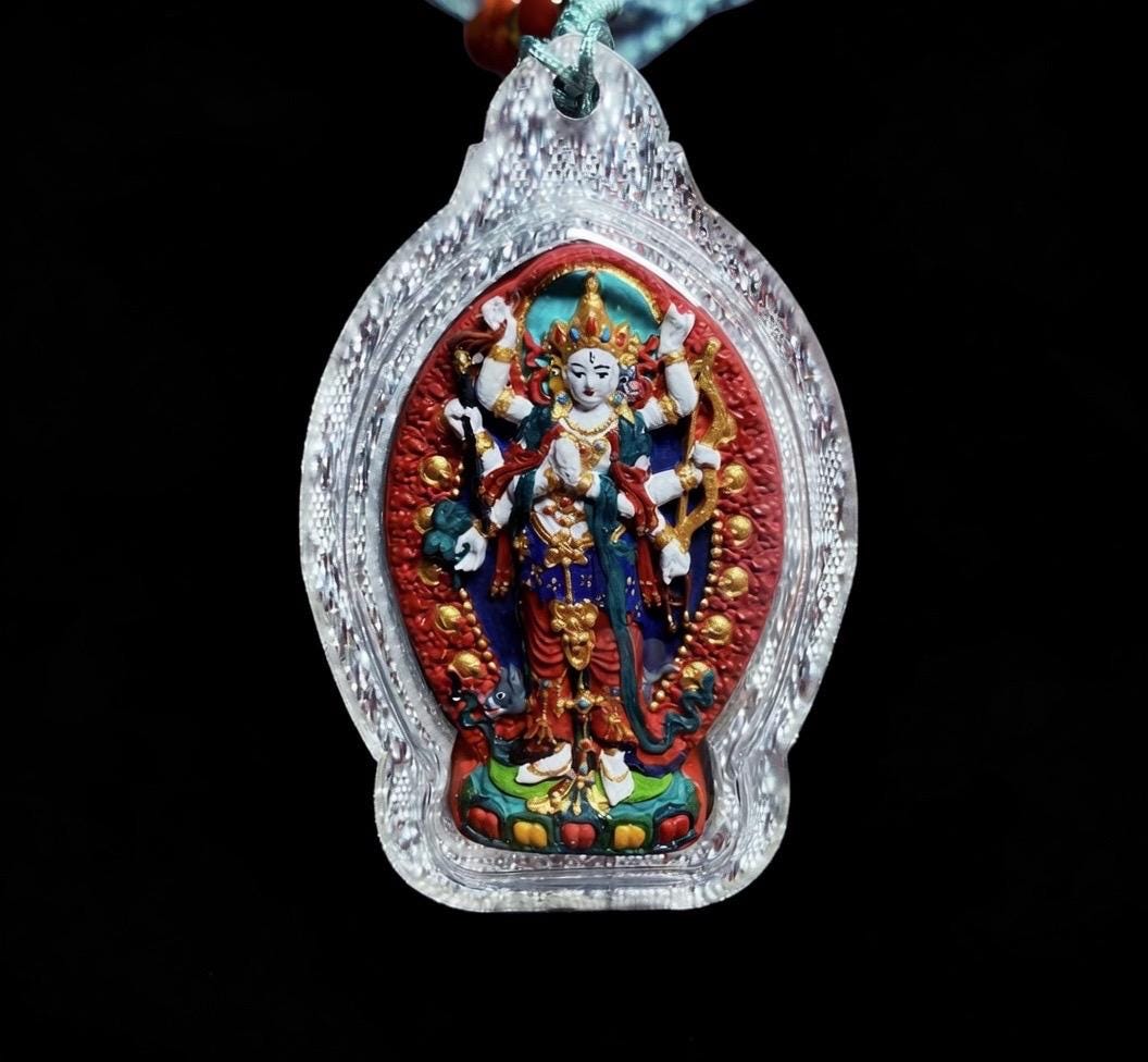Handpainted Marici Thangka Pendant, Mineral Pigment Tibetan Gau Box Amulet, Sacred Buddhist Talisman, Unique Spiritual Gift for Him Her