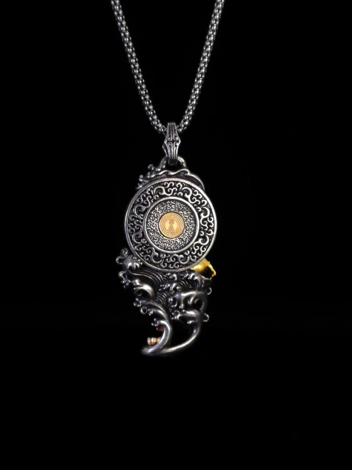 Water Moon Guanyin Pendant S925 Sterling Silver 24K Gold Plated Vintage Buddhist Necklace Handcrafted Gemstone Bodhisattva Jewelry