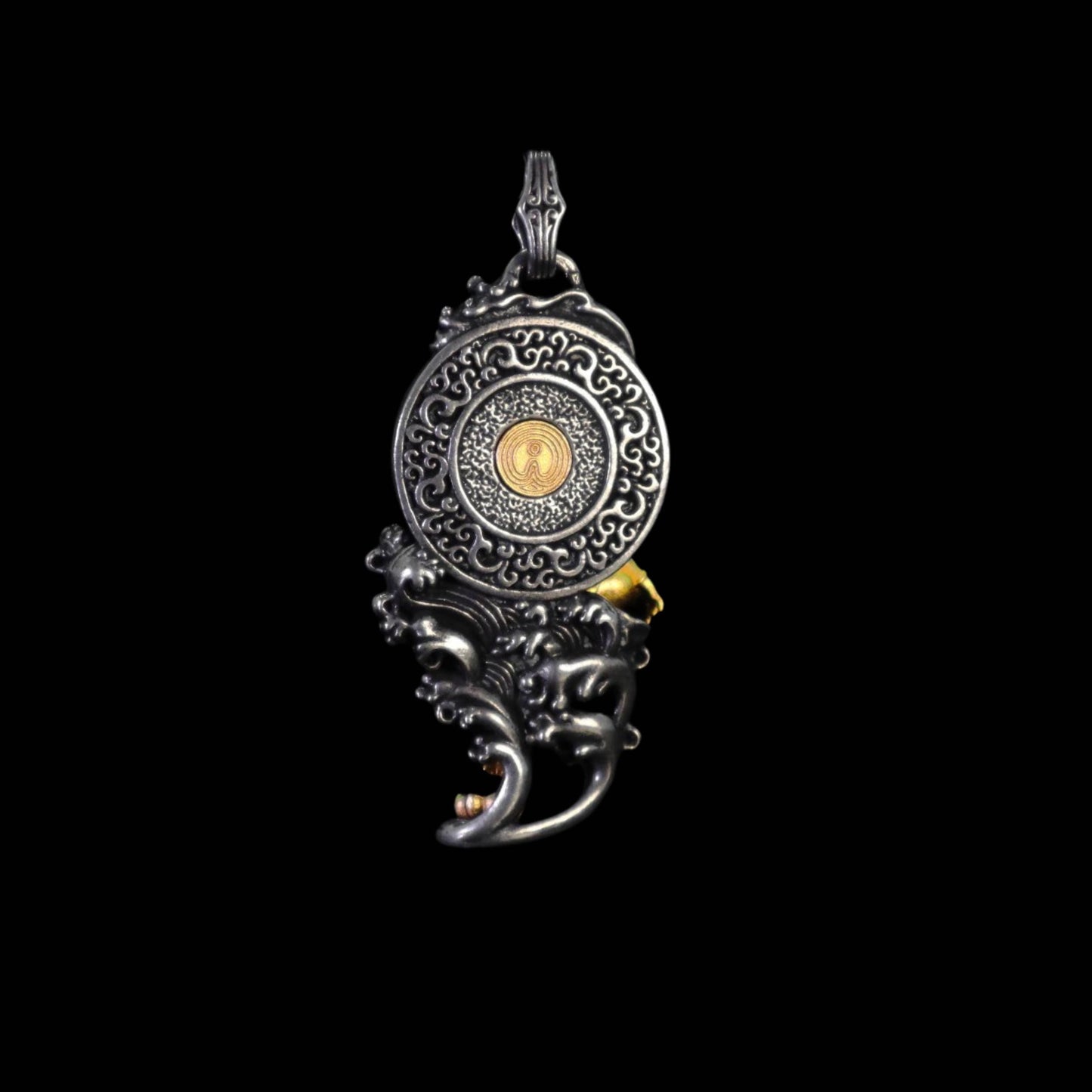 Water Moon Guanyin Pendant S925 Sterling Silver 24K Gold Plated Vintage Buddhist Necklace Handcrafted Gemstone Bodhisattva Jewelry