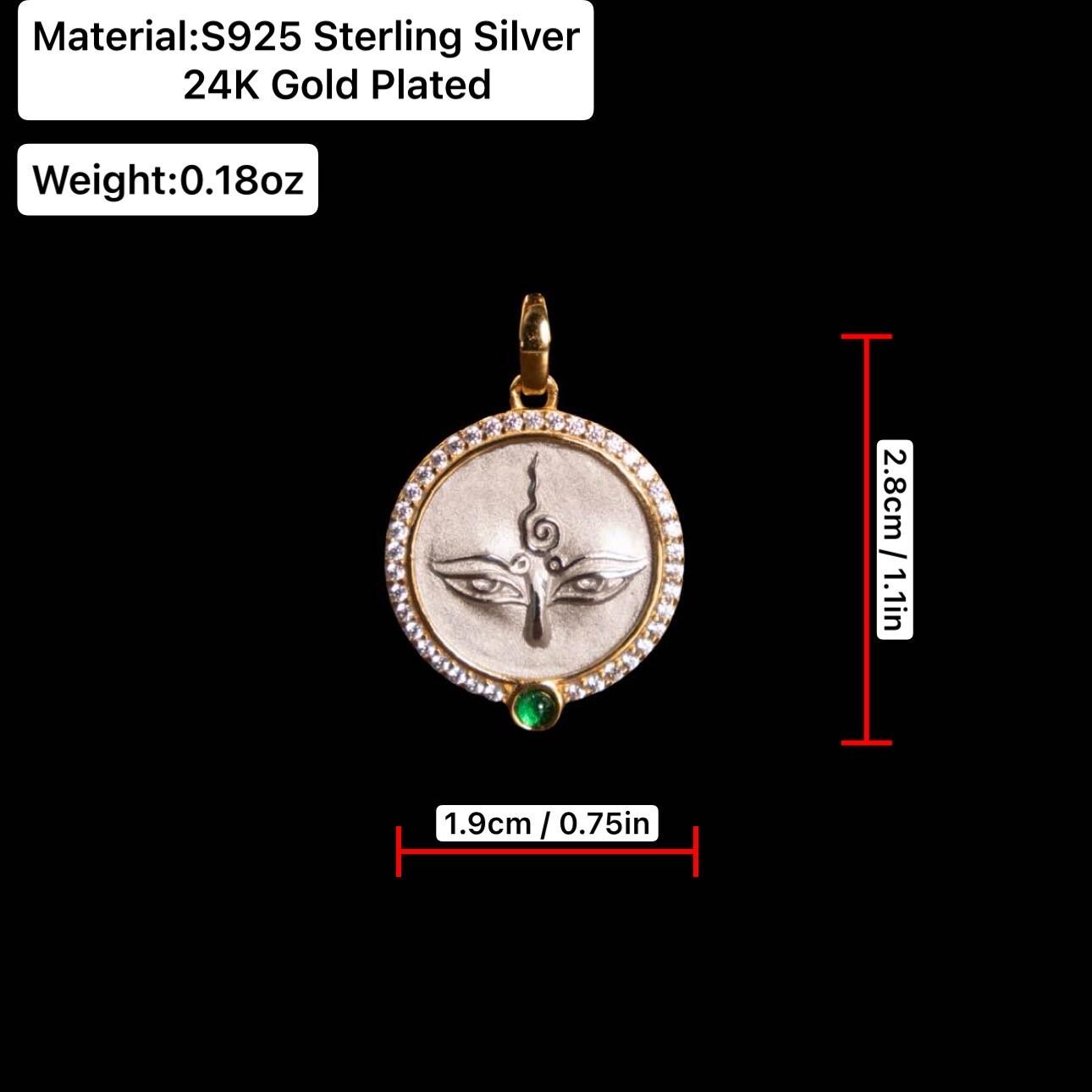 Handcrafted Silver Green Tara Pendant Oxidized Vintage Buddha Eye Necklace Tibetan Buddhist Talisman Spiritual Protection Amulet