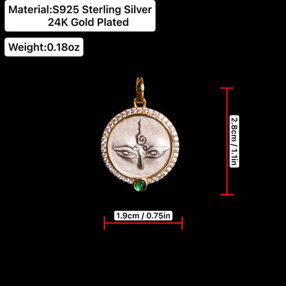 Handcrafted Silver Green Tara Pendant Oxidized Vintage Buddha Eye Necklace Tibetan Buddhist Talisman Spiritual Protection Amulet