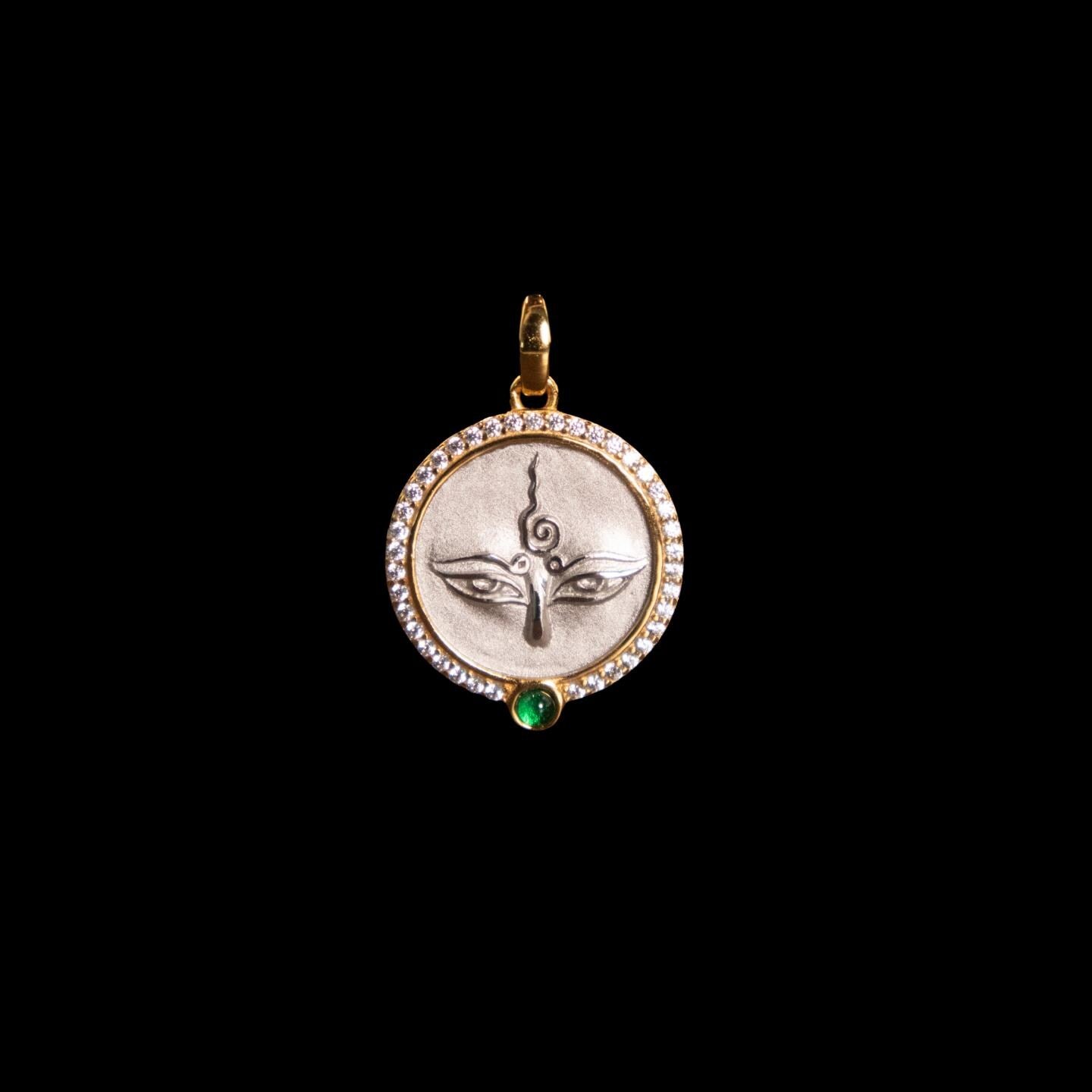 Handcrafted Silver Green Tara Pendant Oxidized Vintage Buddha Eye Necklace Tibetan Buddhist Talisman Spiritual Protection Amulet