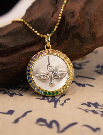 Handcrafted Silver Green Tara Pendant Oxidized Vintage Buddha Eye Necklace Tibetan Buddhist Talisman Spiritual Protection Amulet