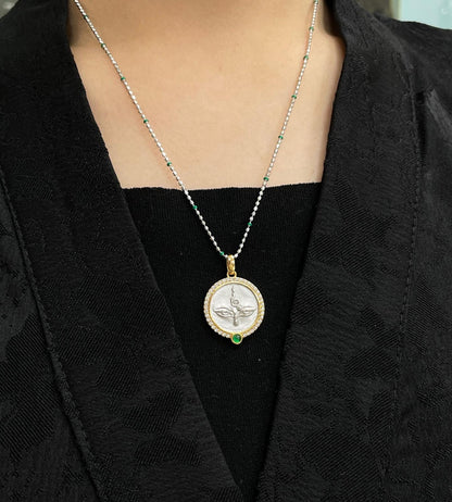 Handcrafted Silver Green Tara Pendant Oxidized Vintage Buddha Eye Necklace Tibetan Buddhist Talisman Spiritual Protection Amulet