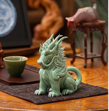 Funny Pixiu Qilin Tea Pet Jingdezhen Ceramic, Quirky Feng Shui Decor, Cute Kylin Tea Companion, Good Luck Wealth Wealth Charm Office Gift