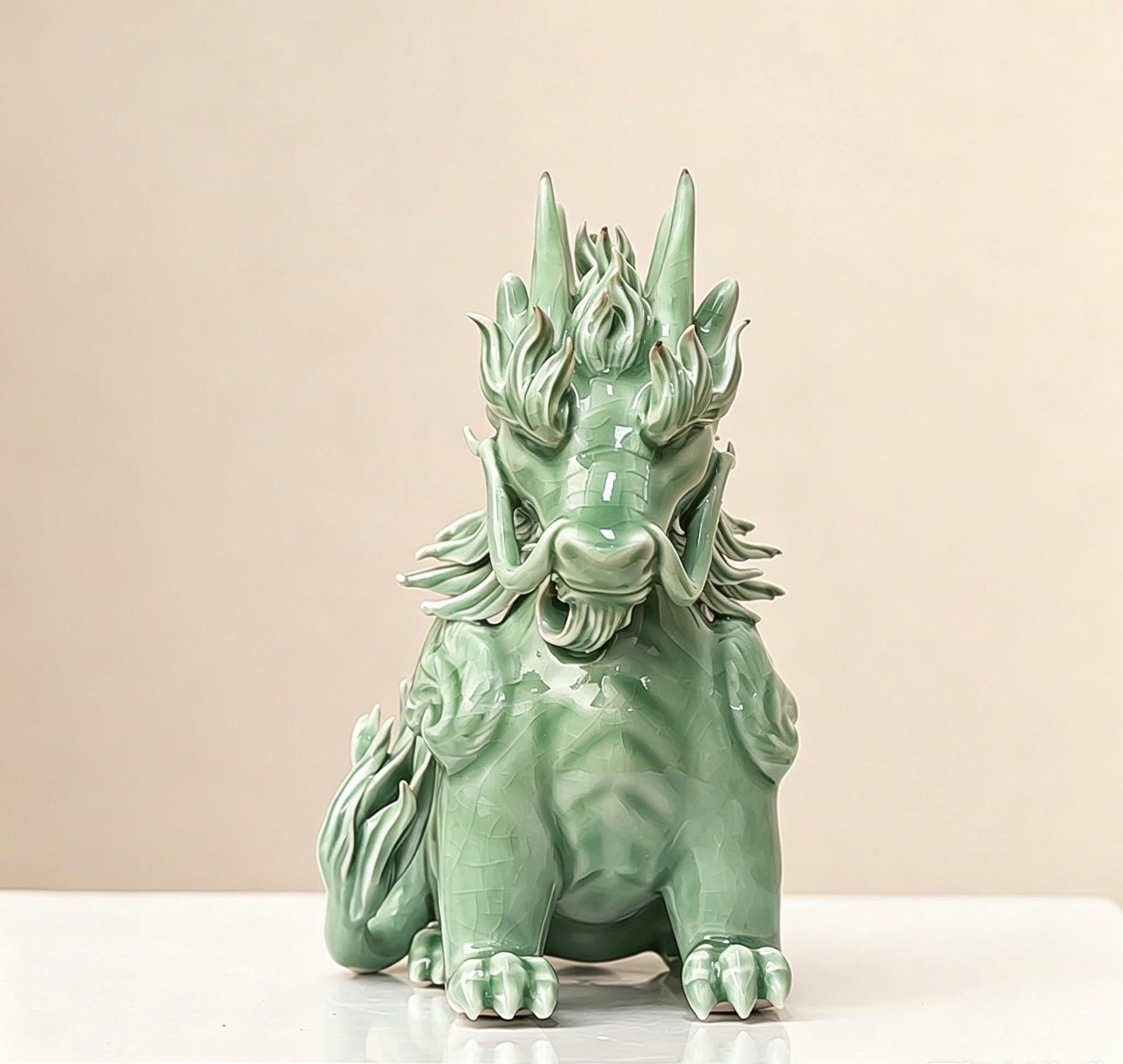 Funny Pixiu Qilin Tea Pet Jingdezhen Ceramic, Quirky Feng Shui Decor, Cute Kylin Tea Companion, Good Luck Wealth Wealth Charm Office Gift