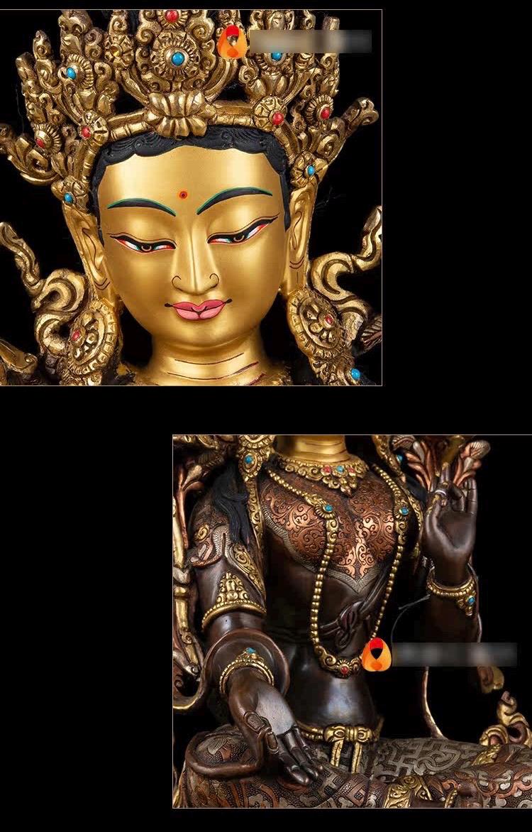 14 Inch Green Tara Statue, Nepalese Handmade Copper Gilt Silver Tara, Tibetan Buddhist Goddess, Feng Shui Altar Decor, Healing Mother Buddha