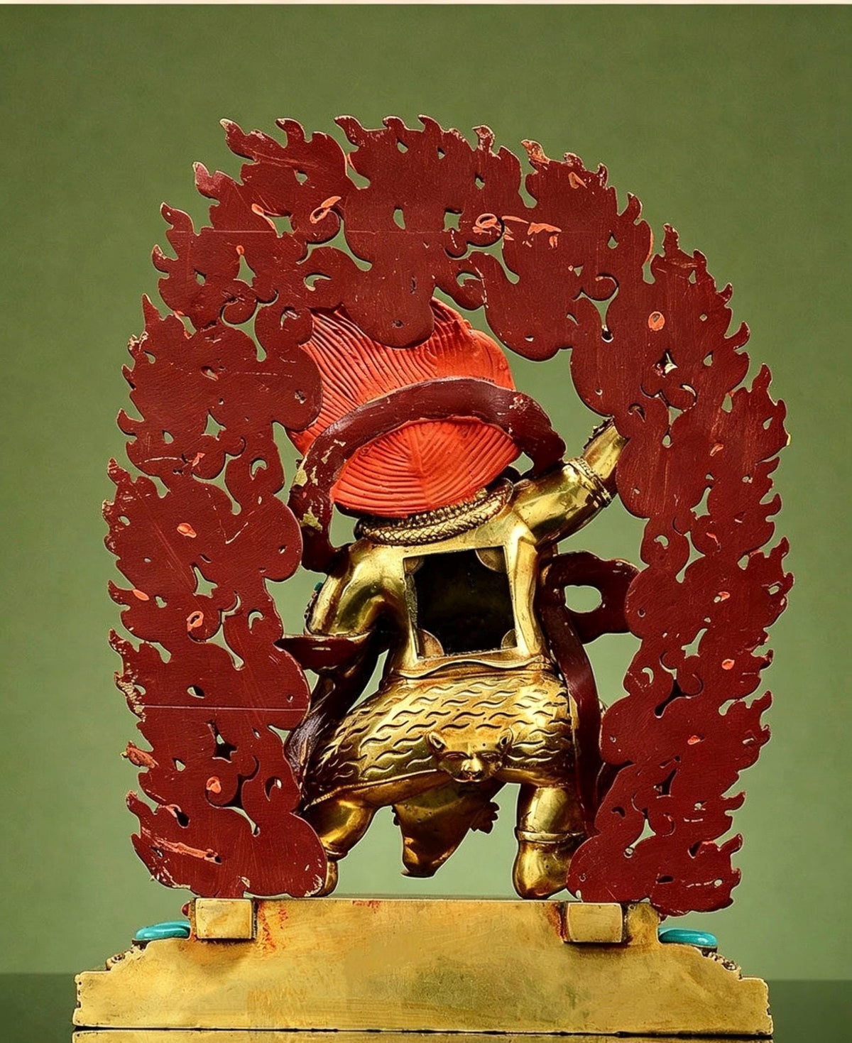 Gilt Brass Vajrapani Statue Wrathful Tibetan Buddhist Deity Mahabala Home Altar Decor Turquoise Inlaid Protection Guardian Bodhisattva