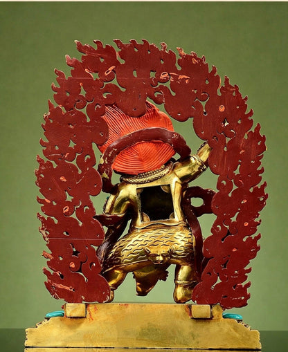 Gilt Brass Vajrapani Statue Wrathful Tibetan Buddhist Deity Mahabala Home Altar Decor Turquoise Inlaid Protection Guardian Bodhisattva