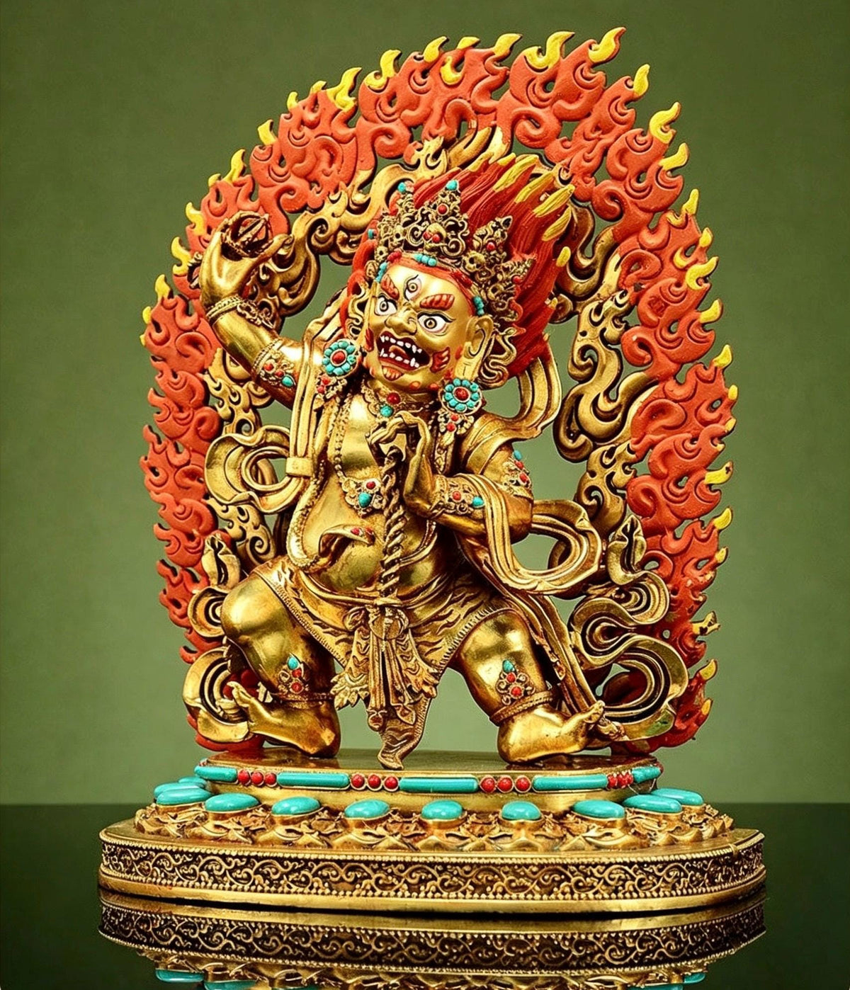 Gilt Brass Vajrapani Statue Wrathful Tibetan Buddhist Deity Mahabala Home Altar Decor Turquoise Inlaid Protection Guardian Bodhisattva