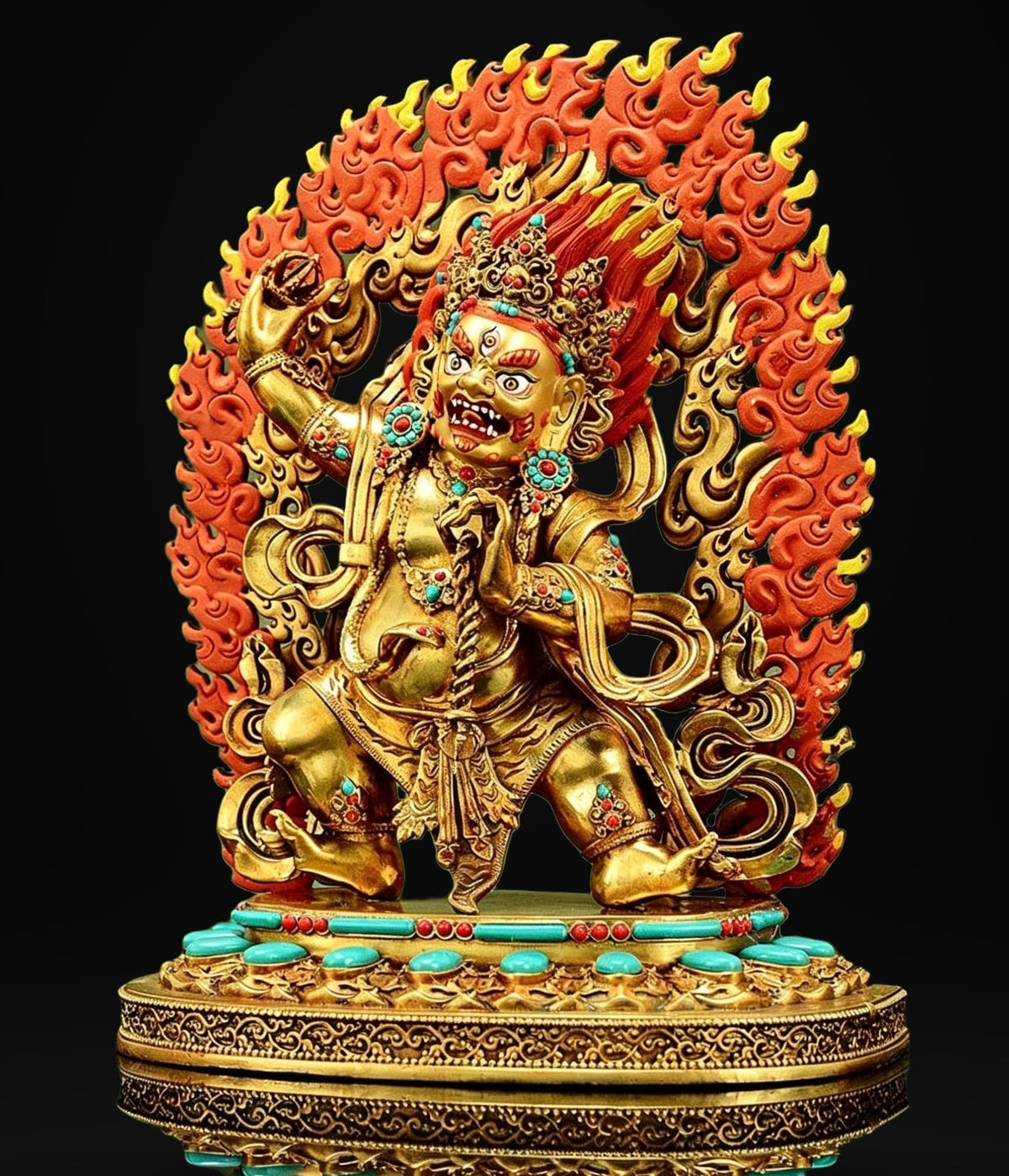 Gilt Brass Vajrapani Statue Wrathful Tibetan Buddhist Deity Mahabala Home Altar Decor Turquoise Inlaid Protection Guardian Bodhisattva