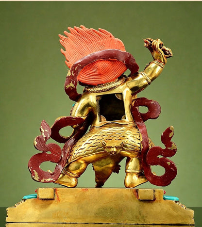 Gilt Brass Vajrapani Statue Wrathful Tibetan Buddhist Deity Mahabala Home Altar Decor Turquoise Inlaid Protection Guardian Bodhisattva