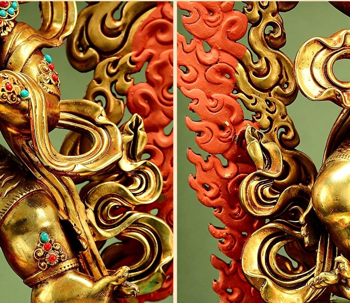 Gilt Brass Vajrapani Statue Wrathful Tibetan Buddhist Deity Mahabala Home Altar Decor Turquoise Inlaid Protection Guardian Bodhisattva