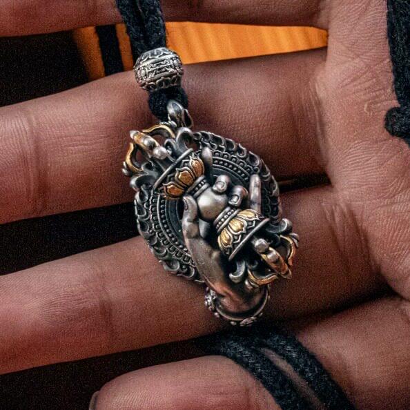 Vajrapani Vajra Pendant 925 Sterling Silver Handcrafted Gold Accent Buddhist Amulet Talisman Tibetan Dorje Protection Necklace Gift Men
