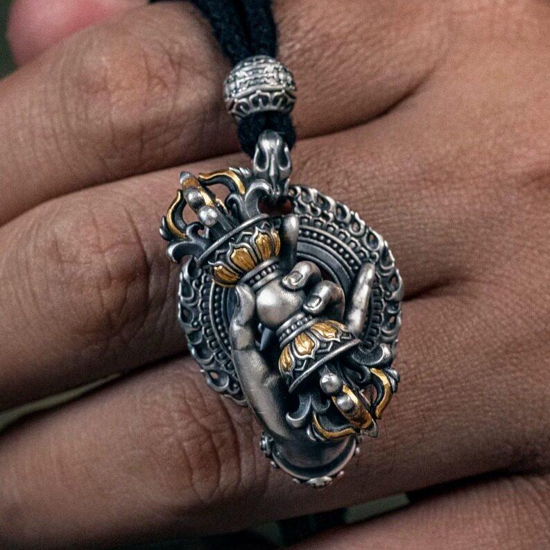 Vajrapani Vajra Pendant 925 Sterling Silver Handcrafted Gold Accent Buddhist Amulet Talisman Tibetan Dorje Protection Necklace Gift Men