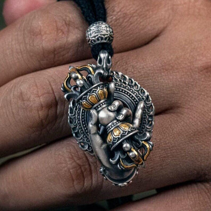 Vajrapani Vajra Pendant 925 Sterling Silver Handcrafted Gold Accent Buddhist Amulet Talisman Tibetan Dorje Protection Necklace Gift Men