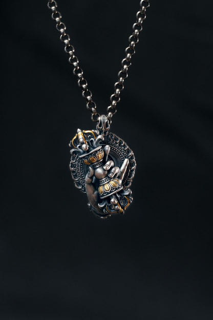 Vajrapani Vajra Pendant 925 Sterling Silver Handcrafted Gold Accent Buddhist Amulet Talisman Tibetan Dorje Protection Necklace Gift Men