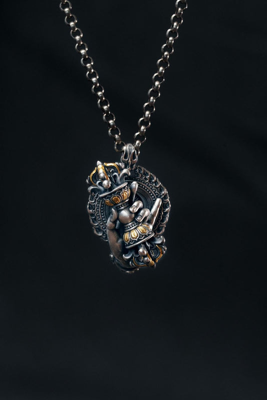 Vajrapani Vajra Pendant 925 Sterling Silver Handcrafted Gold Accent Buddhist Amulet Talisman Tibetan Dorje Protection Necklace Gift Men