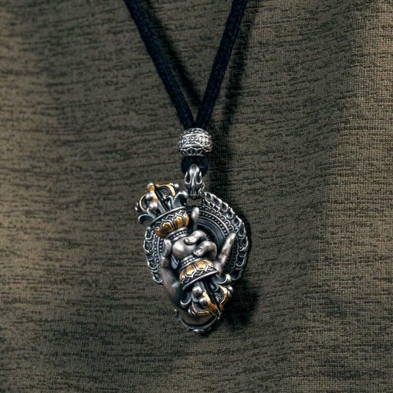 Vajrapani Vajra Pendant 925 Sterling Silver Handcrafted Gold Accent Buddhist Amulet Talisman Tibetan Dorje Protection Necklace Gift Men