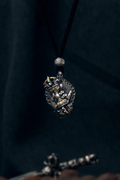 Vajrapani Vajra Pendant 925 Sterling Silver Handcrafted Gold Accent Buddhist Amulet Talisman Tibetan Dorje Protection Necklace Gift Men