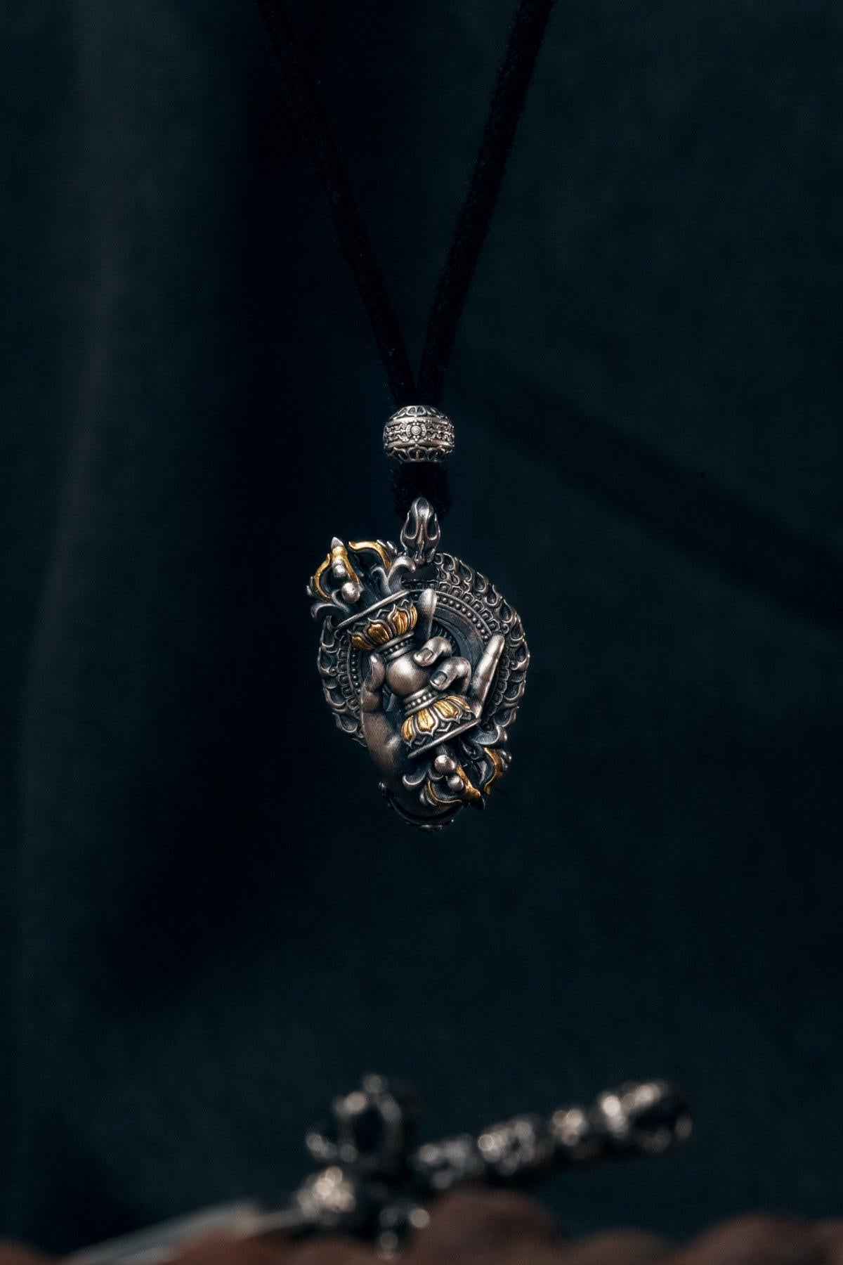 Vajrapani Vajra Pendant 925 Sterling Silver Handcrafted Gold Accent Buddhist Amulet Talisman Tibetan Dorje Protection Necklace Gift Men