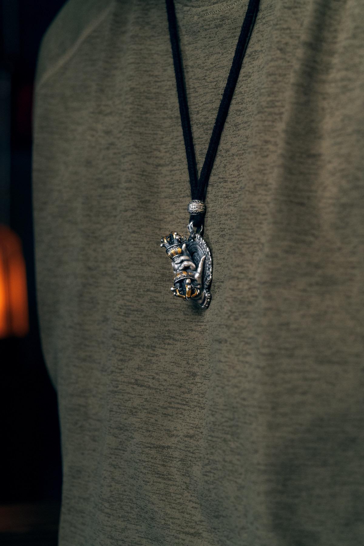 Vajrapani Vajra Pendant 925 Sterling Silver Handcrafted Gold Accent Buddhist Amulet Talisman Tibetan Dorje Protection Necklace Gift Men