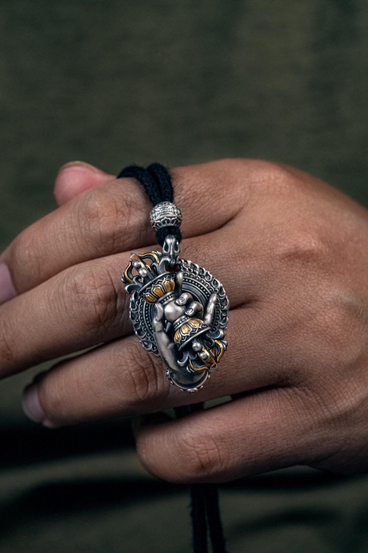 Vajrapani Vajra Pendant 925 Sterling Silver Handcrafted Gold Accent Buddhist Amulet Talisman Tibetan Dorje Protection Necklace Gift Men