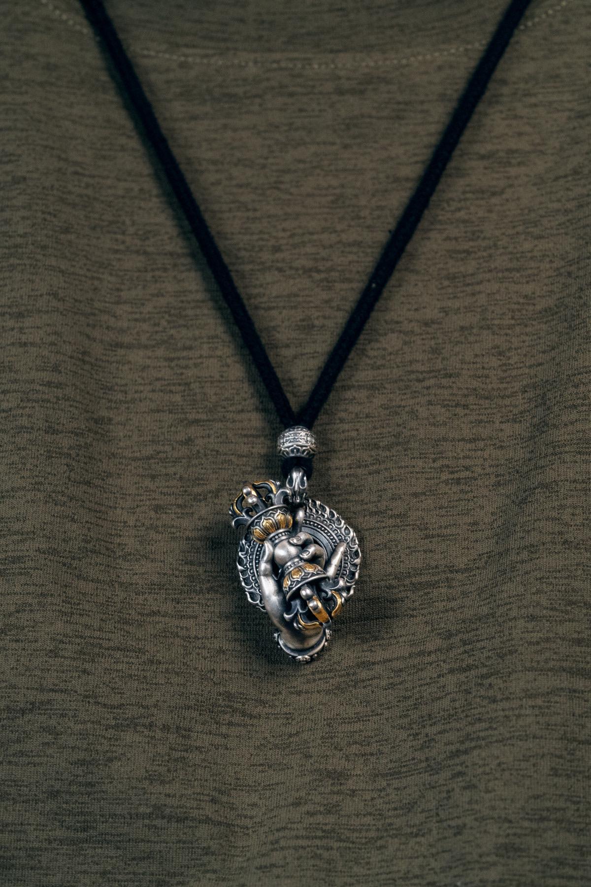 Vajrapani Vajra Pendant 925 Sterling Silver Handcrafted Gold Accent Buddhist Amulet Talisman Tibetan Dorje Protection Necklace Gift Men