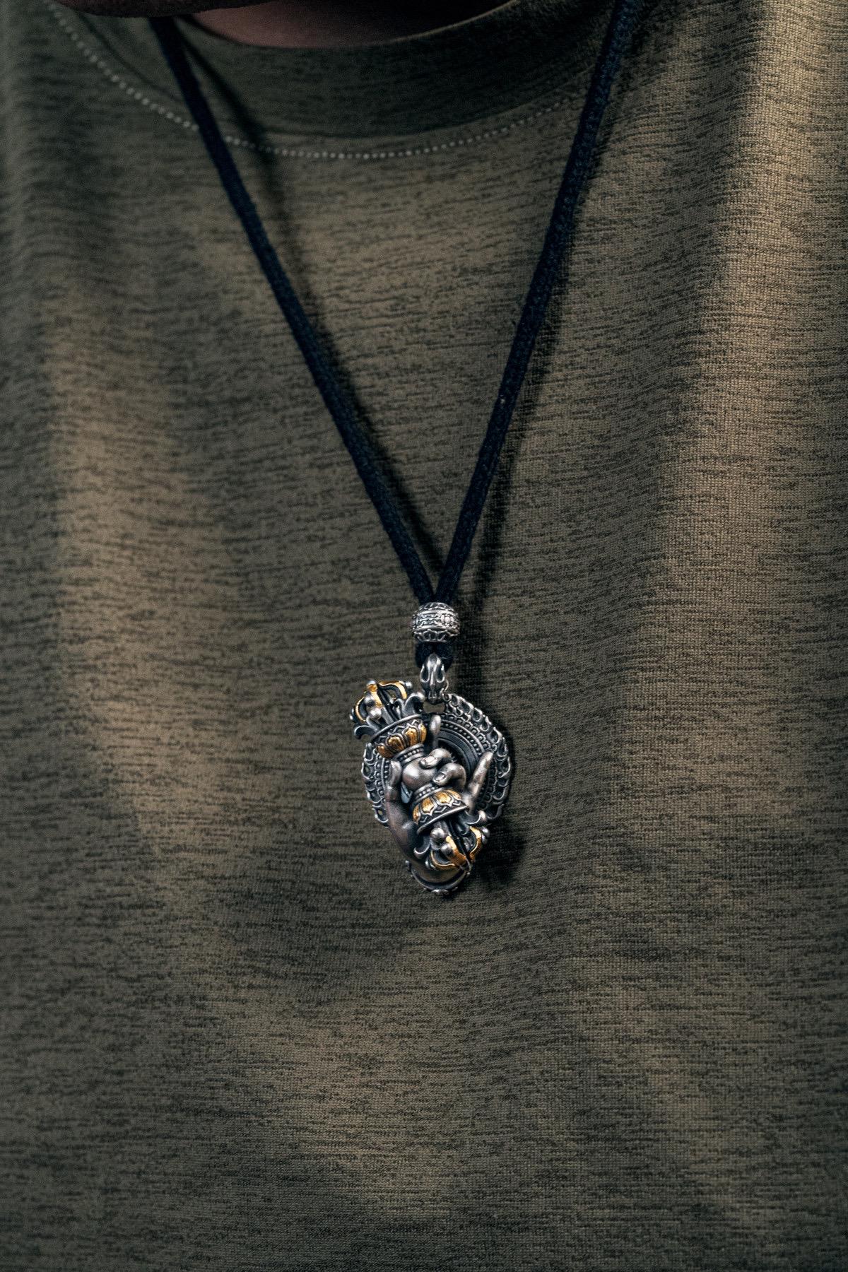 Vajrapani Vajra Pendant 925 Sterling Silver Handcrafted Gold Accent Buddhist Amulet Talisman Tibetan Dorje Protection Necklace Gift Men