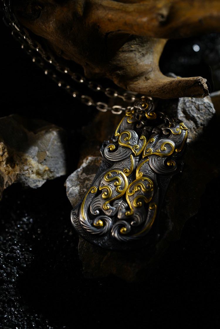 Original Silver Chihu Tiger Pendant, Chinese Mythical Dragon Tag Necklace for Men, Vintage 925 Sterling Silver Amulet, Eastern Totem Jewelry