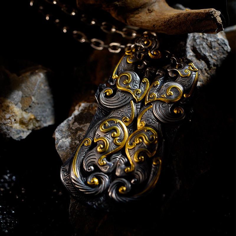 Original Silver Chihu Tiger Pendant, Chinese Mythical Dragon Tag Necklace for Men, Vintage 925 Sterling Silver Amulet, Eastern Totem Jewelry