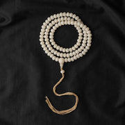 7x9mm White Jade Bodhi Root 108 Mala Beads, Apple Round Bodhi Seed Necklace, Tibetan Buddhist Prayer Beads, Quiet Luxury Layered Bracelet