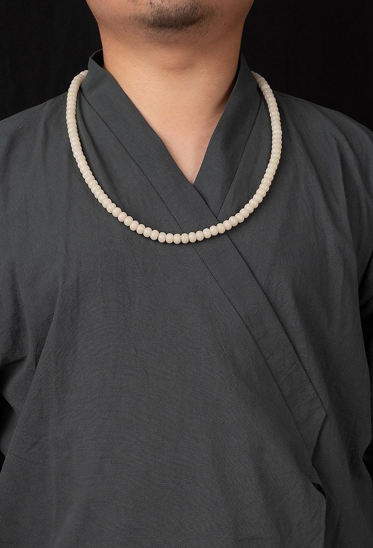 7x9mm White Jade Bodhi Root 108 Mala Beads, Apple Round Bodhi Seed Necklace, Tibetan Buddhist Prayer Beads, Quiet Luxury Layered Bracelet