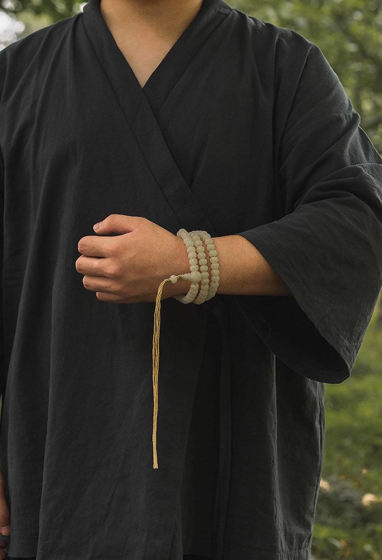 7x9mm White Jade Bodhi Root 108 Mala Beads, Apple Round Bodhi Seed Necklace, Tibetan Buddhist Prayer Beads, Quiet Luxury Layered Bracelet