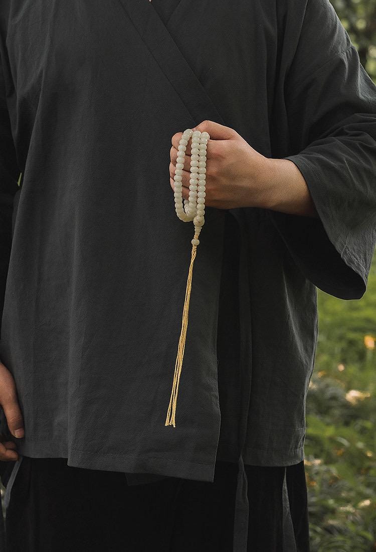 7x9mm White Jade Bodhi Root 108 Mala Beads, Apple Round Bodhi Seed Necklace, Tibetan Buddhist Prayer Beads, Quiet Luxury Layered Bracelet