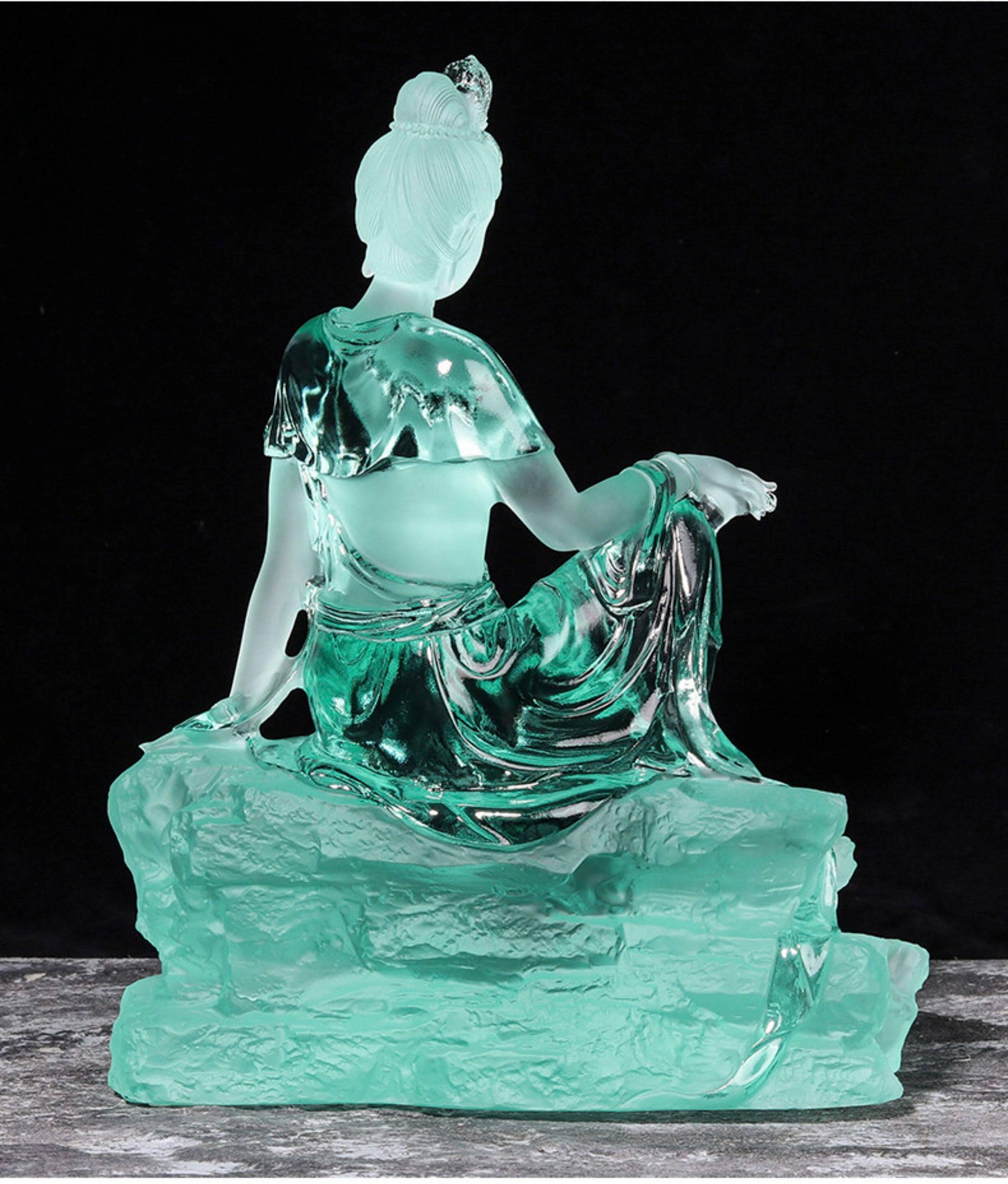 Colored Glaze Guanyin Statue • Avalokiteshvara Buddha Sculpture • Water Moon Guanyin for Home Altar • Zen Buddhist Decor • Feng Shui Gift