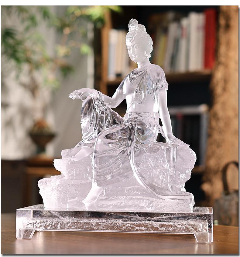 Colored Glaze Guanyin Statue • Avalokiteshvara Buddha Sculpture • Water Moon Guanyin for Home Altar • Zen Buddhist Decor • Feng Shui Gift
