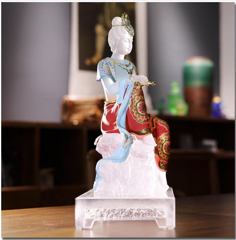 Colored Glaze Guanyin Statue • Avalokiteshvara Buddha Sculpture • Water Moon Guanyin for Home Altar • Zen Buddhist Decor • Feng Shui Gift