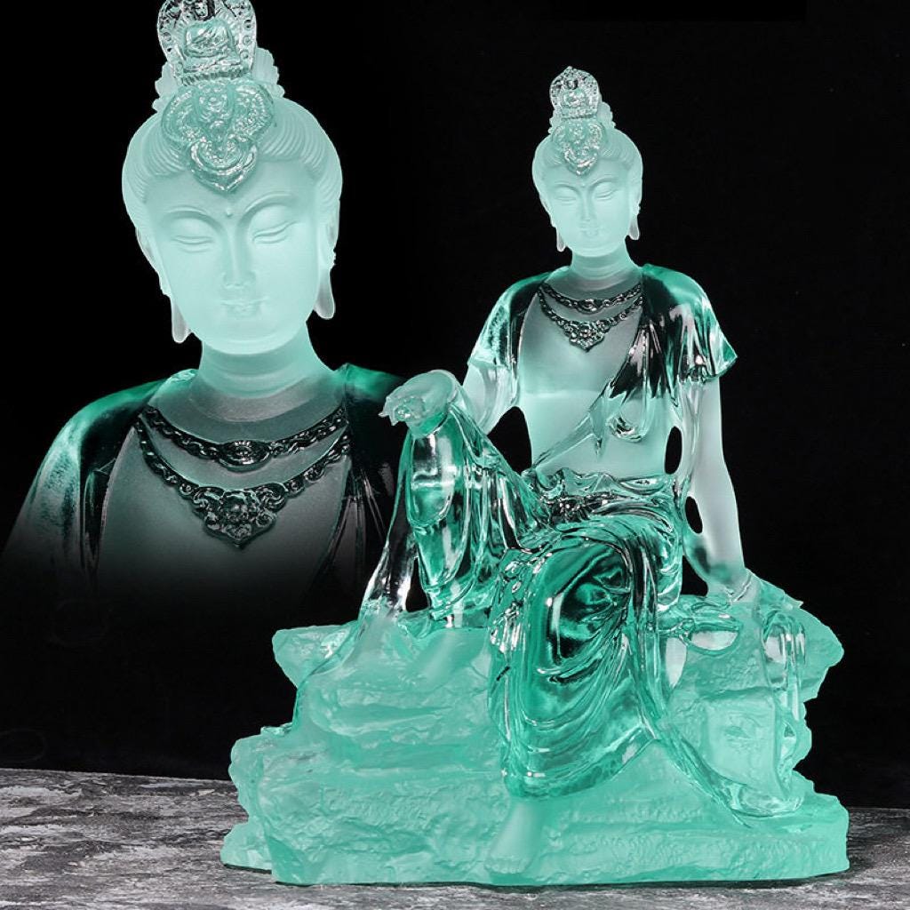 Colored Glaze Guanyin Statue • Avalokiteshvara Buddha Sculpture • Water Moon Guanyin for Home Altar • Zen Buddhist Decor • Feng Shui Gift