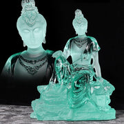Colored Glaze Guanyin Statue • Avalokiteshvara Buddha Sculpture • Water Moon Guanyin for Home Altar • Zen Buddhist Decor • Feng Shui Gift