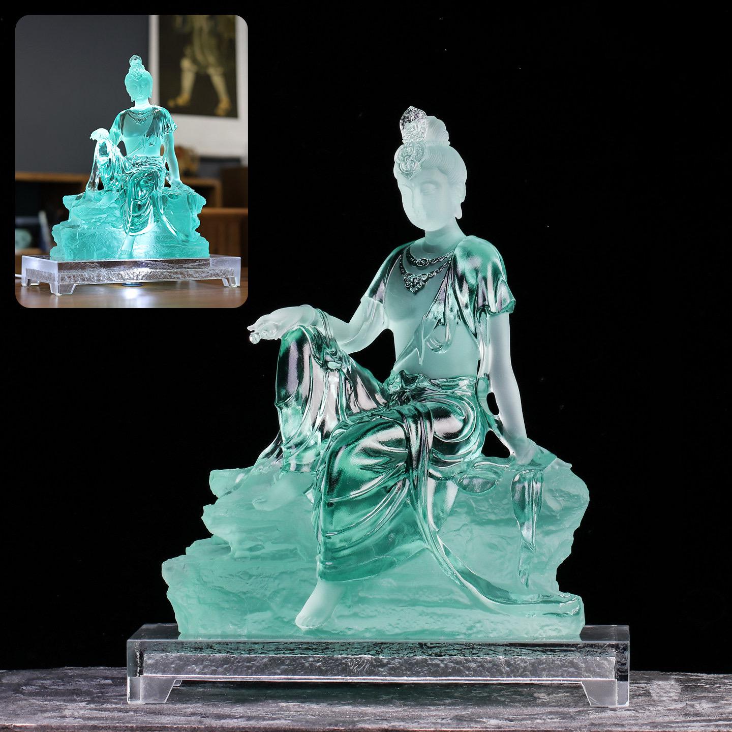 Colored Glaze Guanyin Statue • Avalokiteshvara Buddha Sculpture • Water Moon Guanyin for Home Altar • Zen Buddhist Decor • Feng Shui Gift