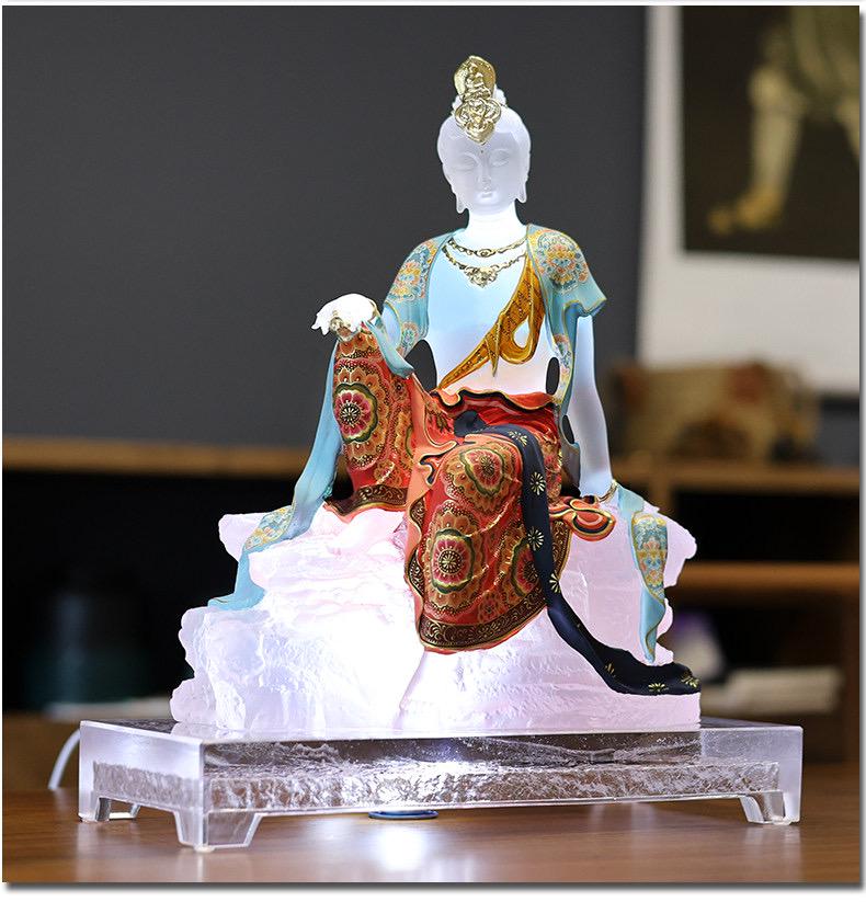 Colored Glaze Guanyin Statue • Avalokiteshvara Buddha Sculpture • Water Moon Guanyin for Home Altar • Zen Buddhist Decor • Feng Shui Gift