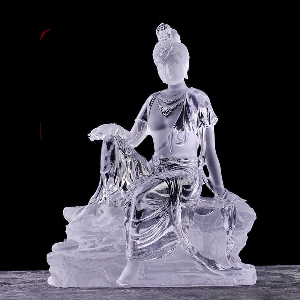 Colored Glaze Guanyin Statue • Avalokiteshvara Buddha Sculpture • Water Moon Guanyin for Home Altar • Zen Buddhist Decor • Feng Shui Gift
