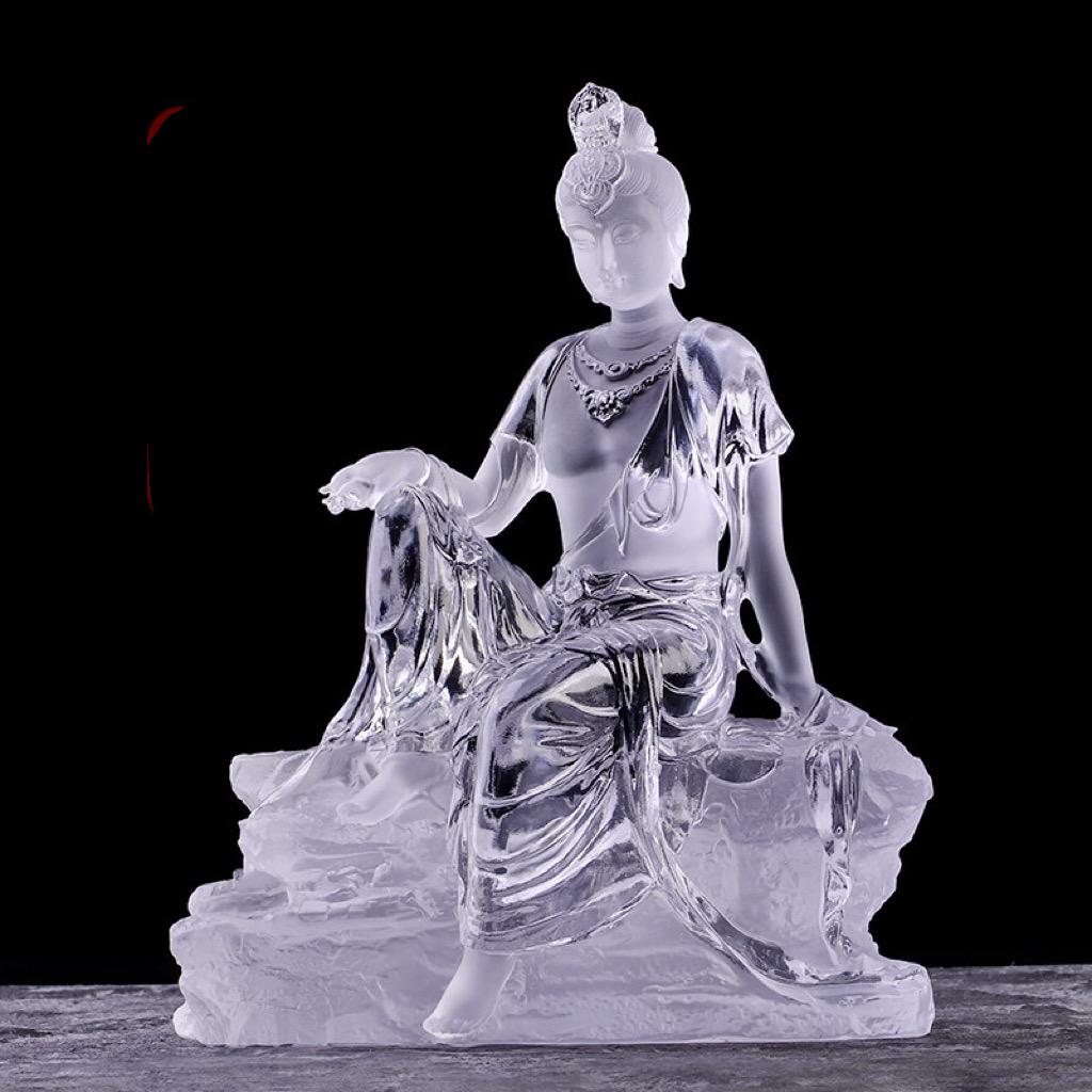 Colored Glaze Guanyin Statue • Avalokiteshvara Buddha Sculpture • Water Moon Guanyin for Home Altar • Zen Buddhist Decor • Feng Shui Gift